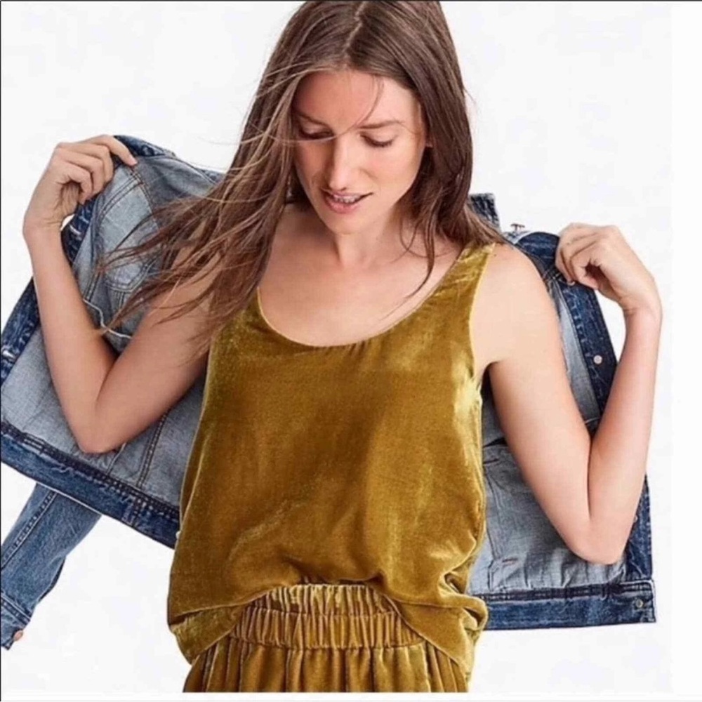 J.Crew Velvet Tank‎ Top Gold Scoop Neck Sleeveless 00 NWT